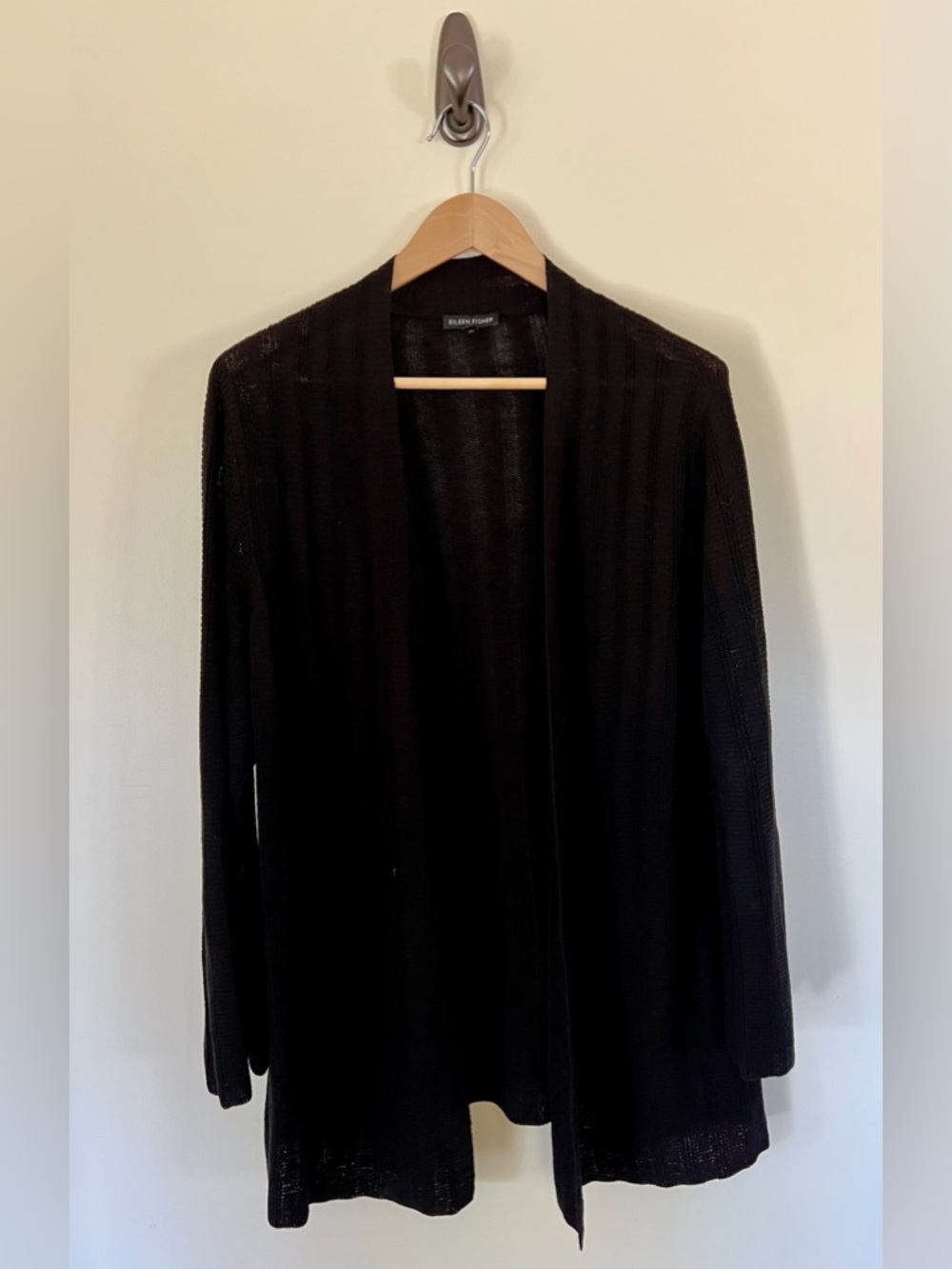 Eileen Fisher Black Open-Front Lightweight Cardigan